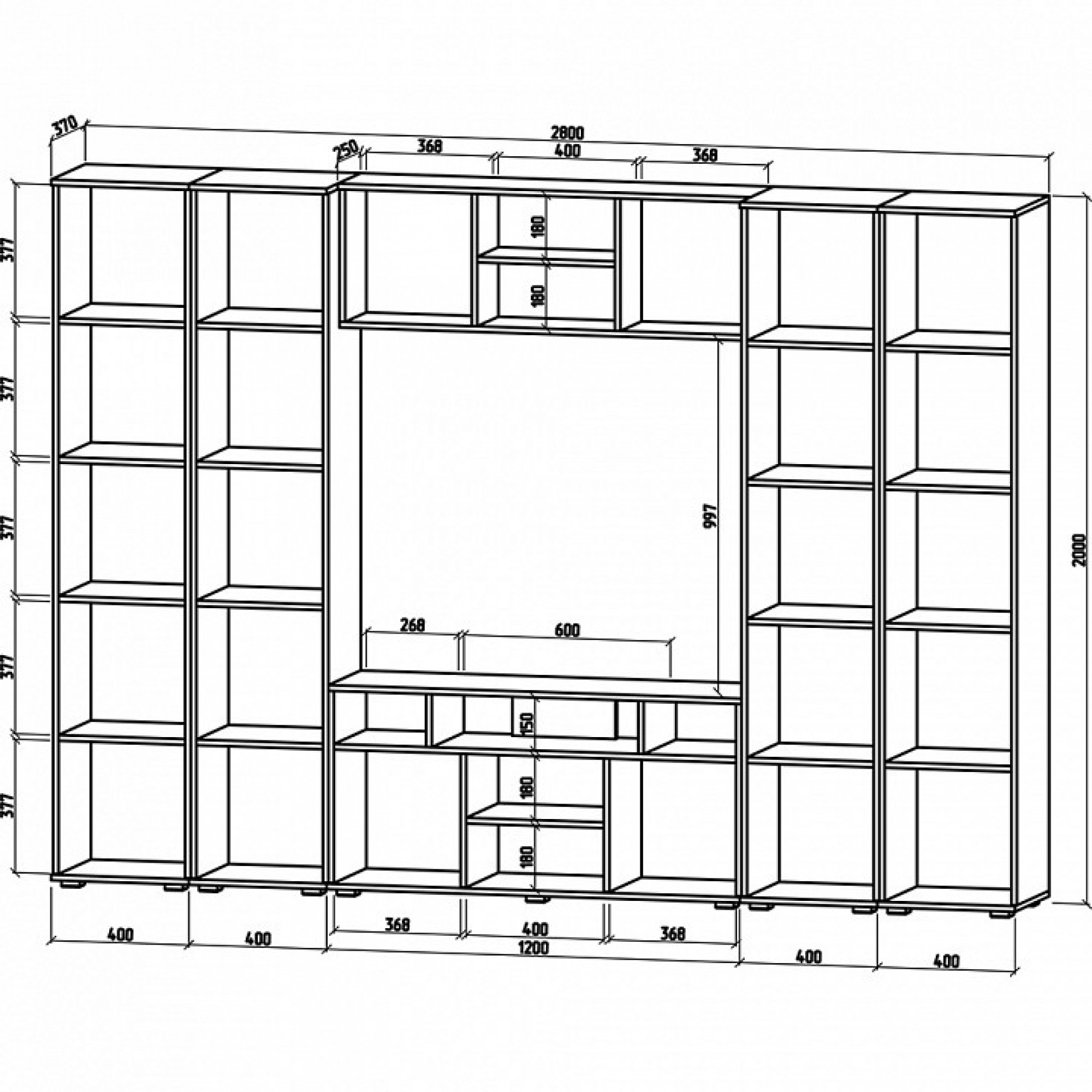 Стенка для гостиной Тунис-4    MAS_STNT-4-DSB