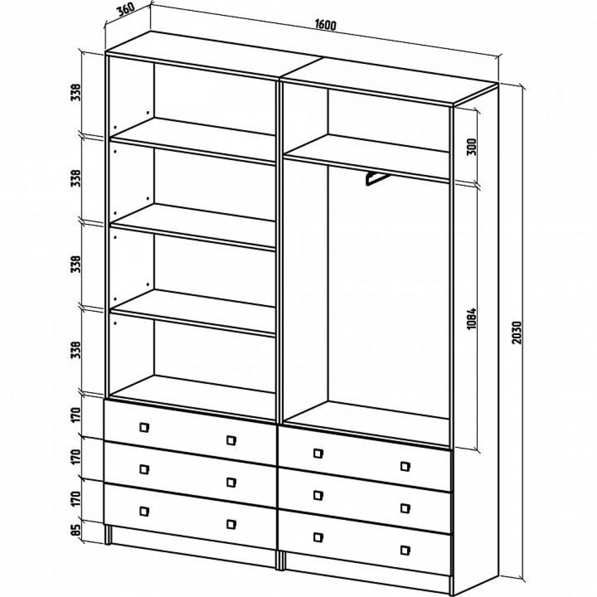 Шкаф платяной Бостон-20    MAS_SHB-20BP-DS