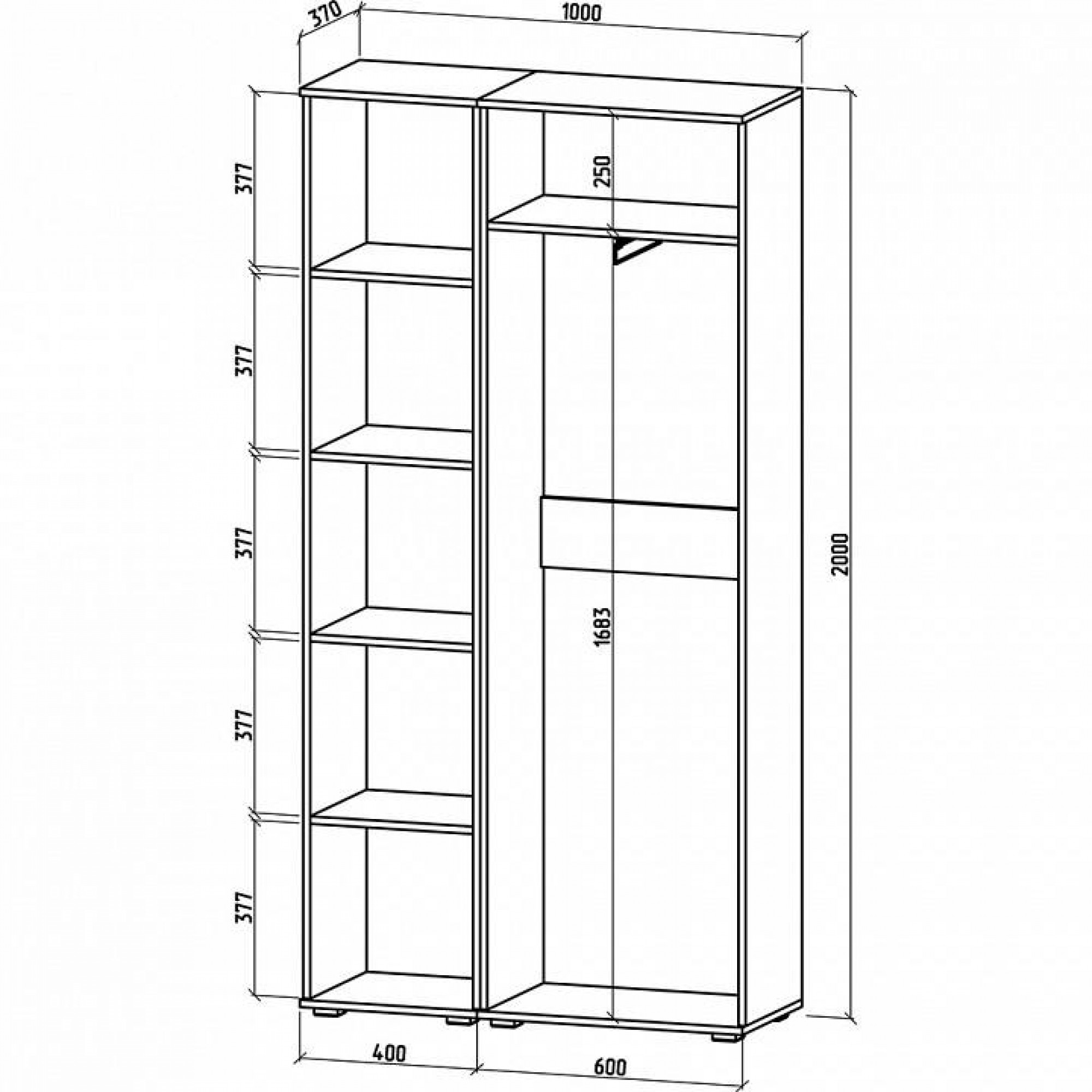 Шкаф платяной Тунис-5    MAS_SHT-5-DZ