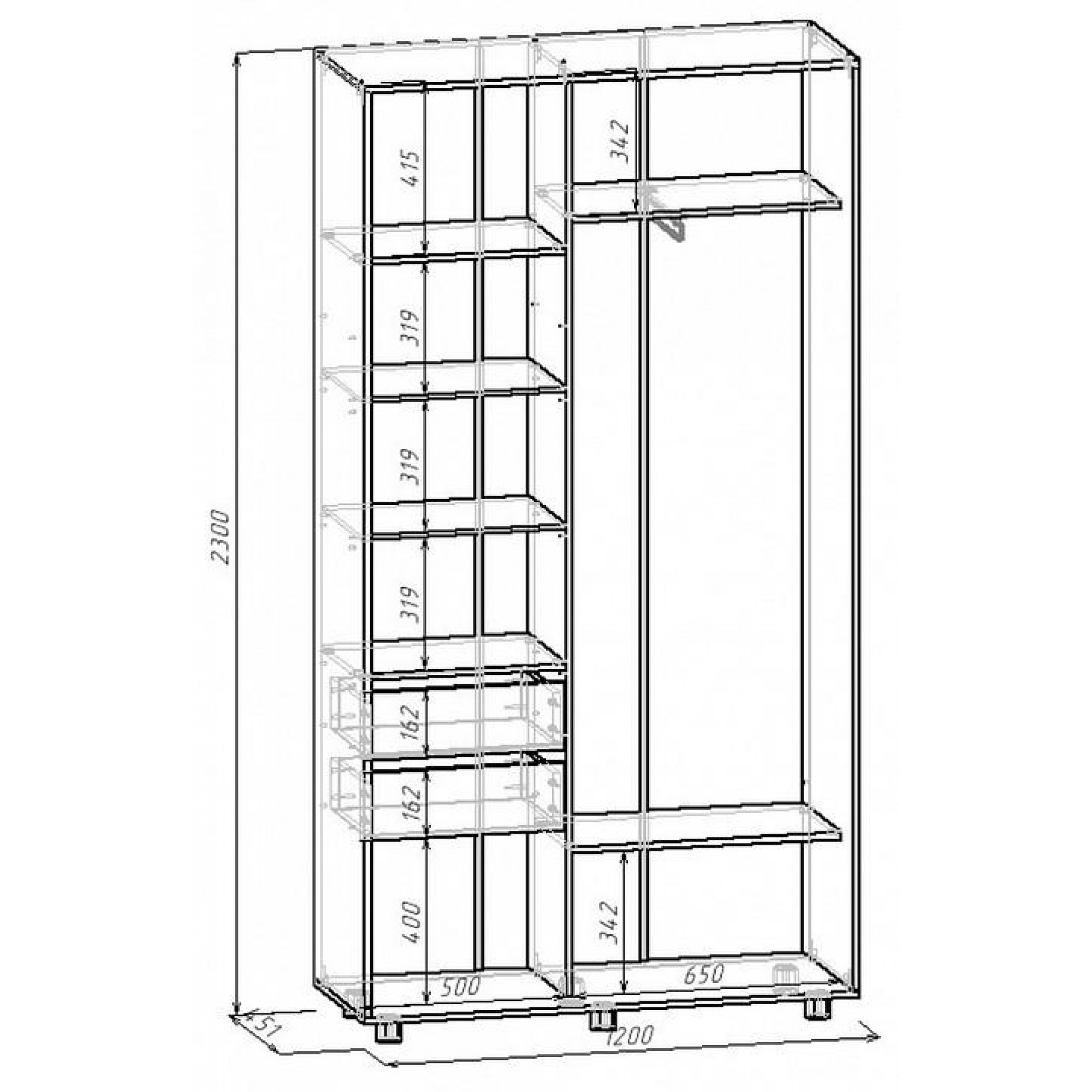 Шкаф-купе Удачный 1200x450x2300    MBW_101718